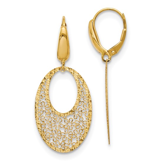 14K Polished & Textured Floral Leverback Earrings - 40 mm 14K Polished & Textured Floral Leverback Earrings - 40 mm