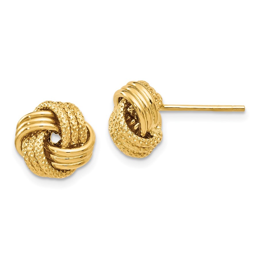 14K Polished Textured Love Knot Earrings - 9.5 mm