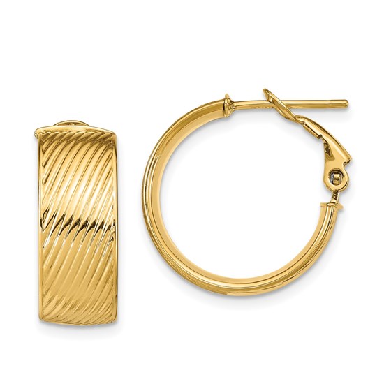 14K Polished Textured Omega Back Hoop Earrings - 18.68 mm 14K Polished Textured Omega Back Hoop Earrings - 18.68 mm