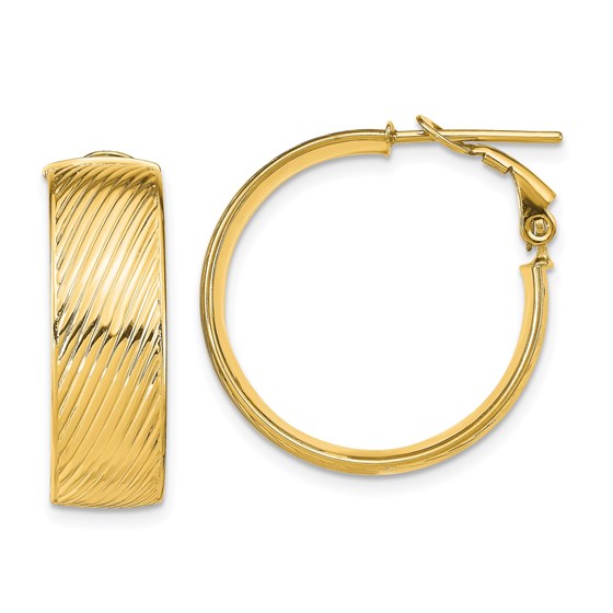14K Polished Textured Omega Back Hoop Earrings - 25.49 mm 14K Polished Textured Omega Back Hoop Earrings - 25.49 mm