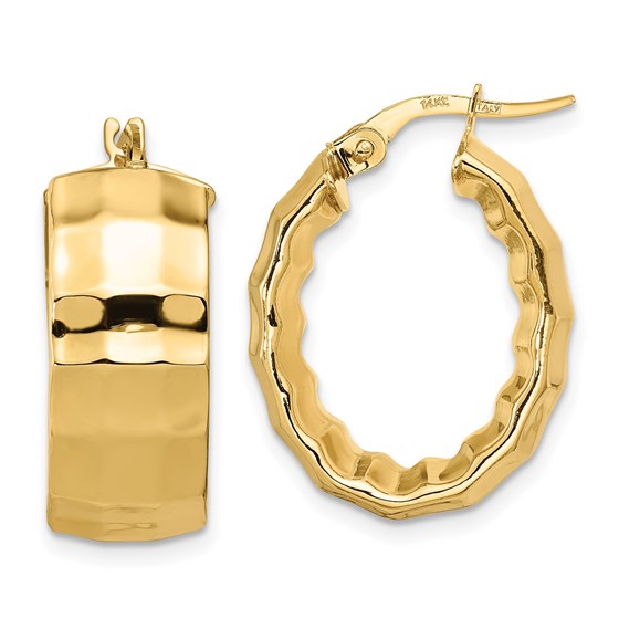 14K Polished Textured Oval Hoop Earrings - 23.52 mm 14K Polished Textured Oval Hoop Earrings - 23.52 mm