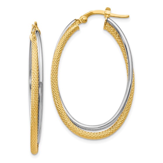 14K Polished Textured Oval Hoop Earrings - 39.5 mm 14K Polished Textured Oval Hoop Earrings - 39.5 mm