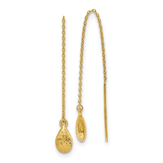14K Polished & Textured Tear Drop Threader Earrings - 94 mm 14K Polished & Textured Tear Drop Threader Earrings - 94 mm