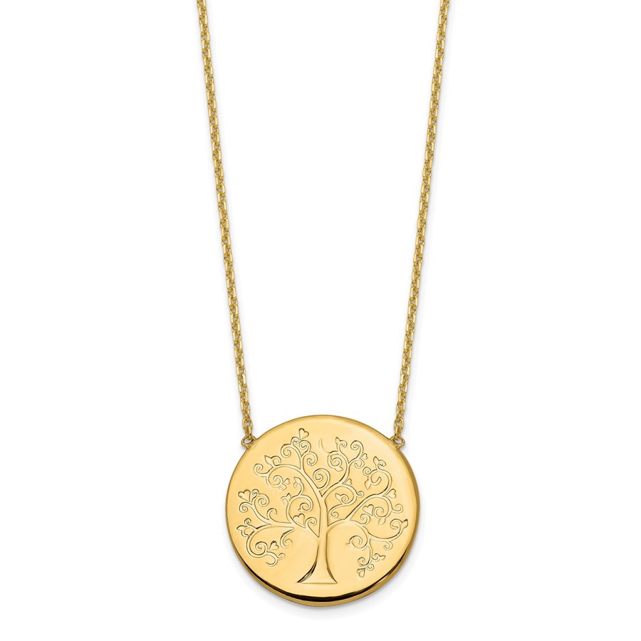 14K Polished Tree of Life Necklace - 18 in.