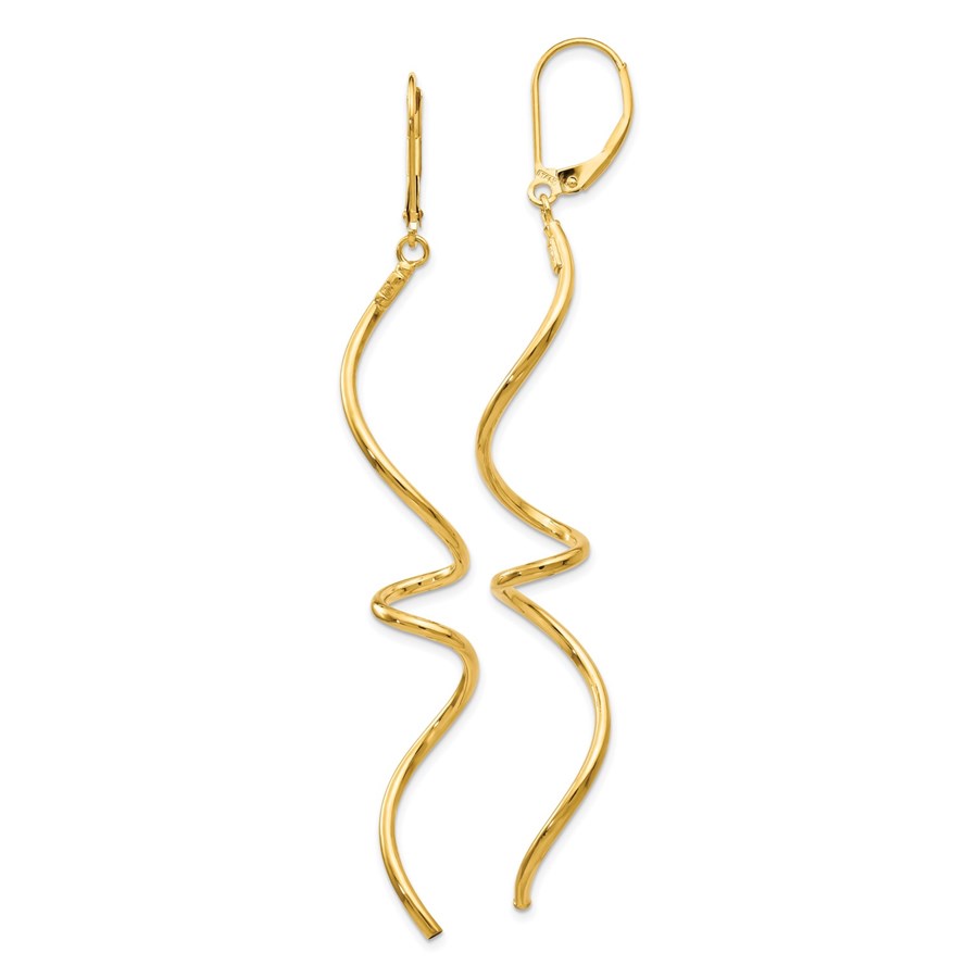 14K Polished Twisted Leverback Earrings - 76 mm
