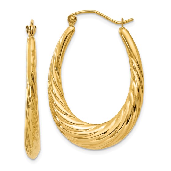14k Polished Twisted Oval Hollow Hoop Earrings 14k Polished Twisted Oval Hollow Hoop Earrings