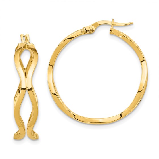 14K Polished Wavy Hoop Earrings - 30 mm 14K Polished Wavy Hoop Earrings - 30 mm