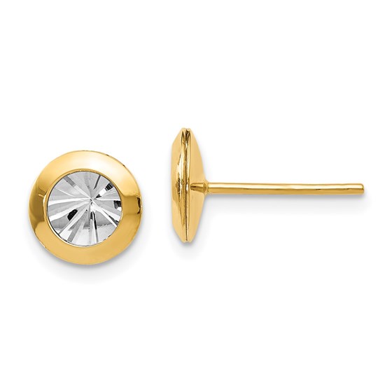 14K Rhodium and Polished and D/C Post Earrings - 8 mm 14K Rhodium and Polished and D/C Post Earrings - 8 mm