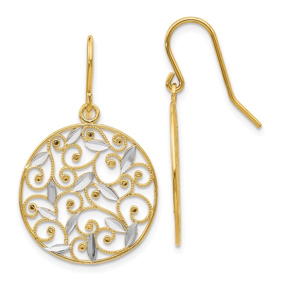 14k & Rhodium Diamond-cut Filigree Circle Wire Earrings 14k & Rhodium Diamond-cut Filigree Circle Wire Earrings