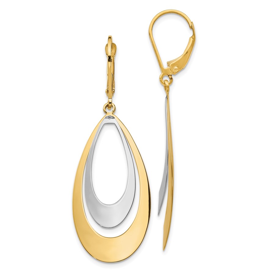 14K Rhodium Polished Leverback Earrings - 48 mm