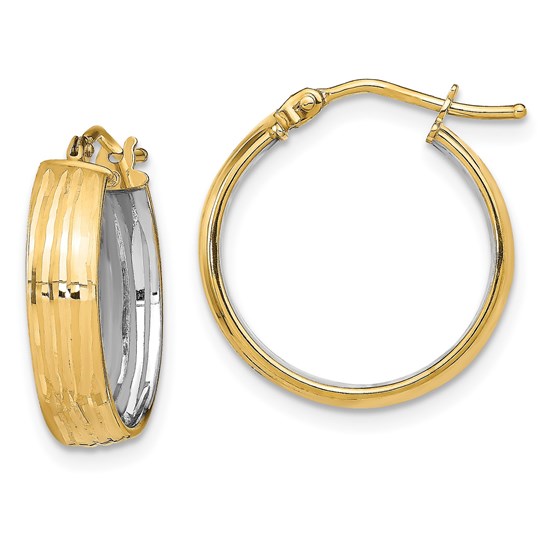 14K & Rhodium Textured Polished Hoop Earrings - 18.9 mm 14K & Rhodium Textured Polished Hoop Earrings - 18.9 mm