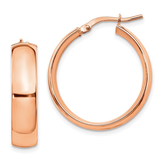 14K Rose 6mm High Polished Hoop Earrings - 26 mm 14K Rose 6mm High Polished Hoop Earrings - 26 mm