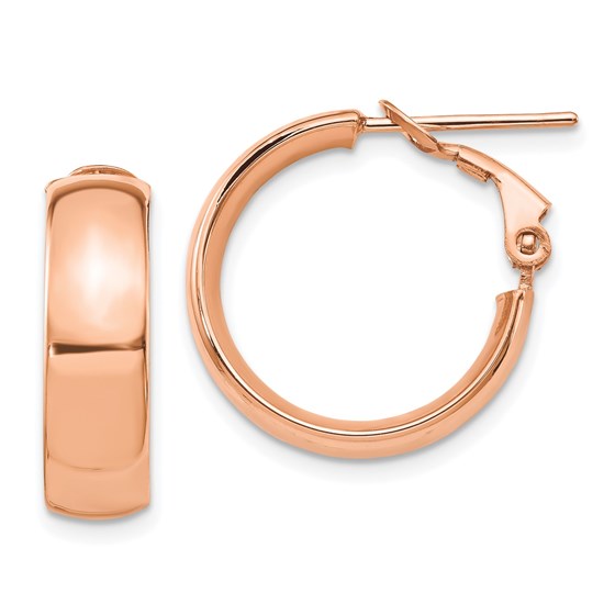 14K Rose 6mm High Polished Omega Back Hoop Earrings - 20 mm 14K Rose 6mm High Polished Omega Back Hoop Earrings - 20 mm