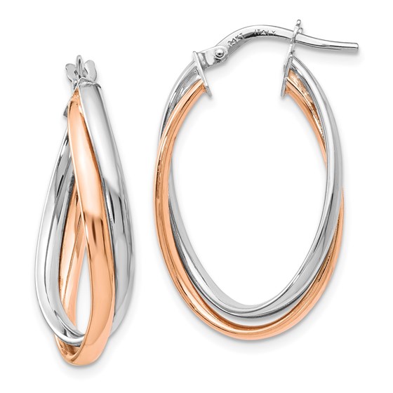 14K Rose and White Gold Polished Fancy Hoop Earrings - 29 mm 14K Rose and White Gold Polished Fancy Hoop Earrings - 29 mm