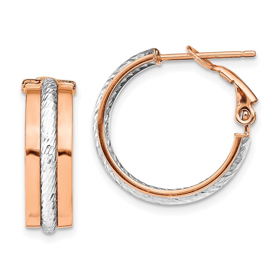 14K Rose and White Textured Hoop Earrings - 19.5 mm