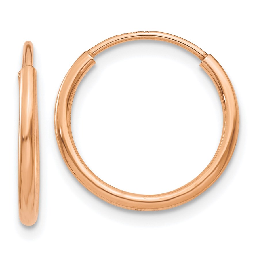 14k Rose Gold 1.2mm Polished Endless Hoop Earrings - 13.5 mm