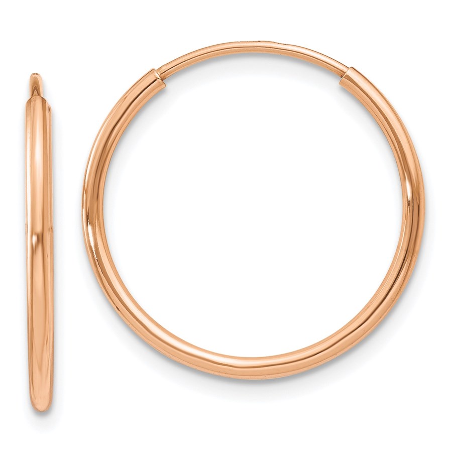 14k Rose Gold 1.2mm Polished Endless Hoop Earrings - 18.5 mm