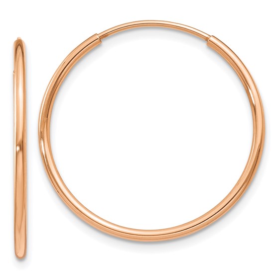 14k Rose Gold 1.2mm Polished Endless Hoop Earrings - 22 mm 14k Rose Gold 1.2mm Polished Endless Hoop Earrings - 22 mm