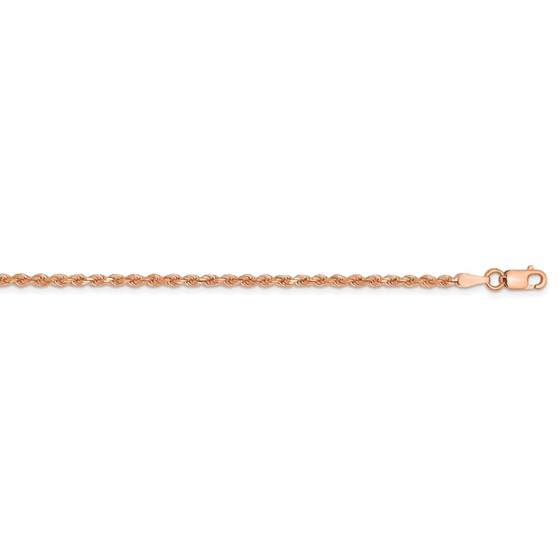 14k Rose Gold 2 mm Diamond-cut Rope Chain Anklet - 10 in.