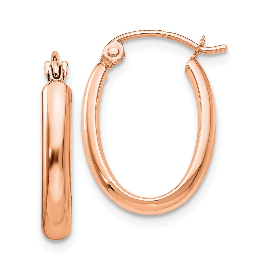 14k Rose Gold 20 mm Half-Round Oval Hoop Earrings