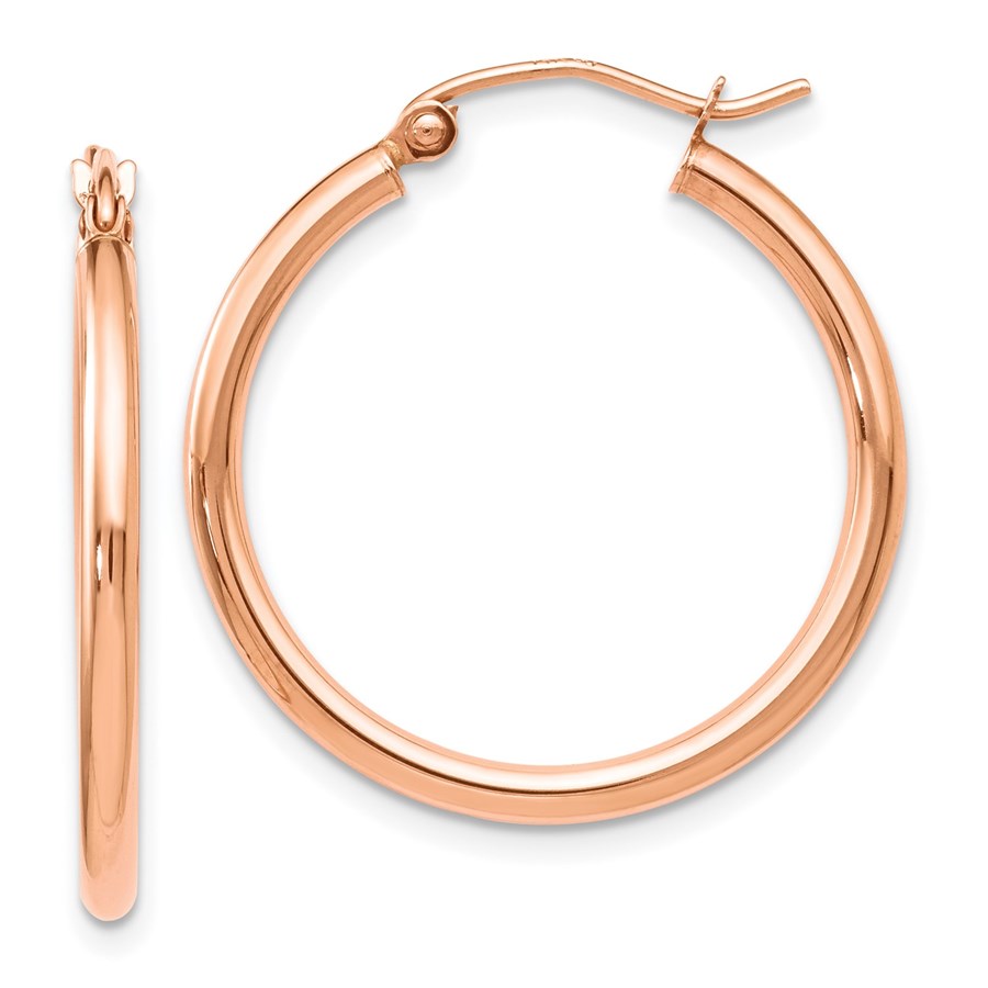 14K Rose Gold 2mm Polished Hoop Earrings - 26 mm