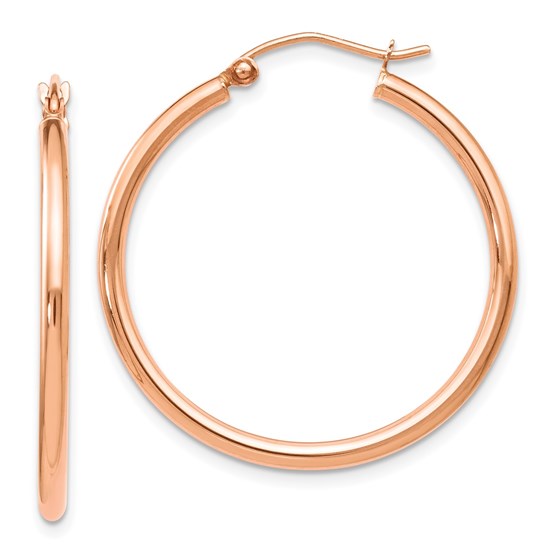 14K Rose Gold 2mm Polished Hoop Earrings - 30 mm 14K Rose Gold 2mm Polished Hoop Earrings - 30 mm
