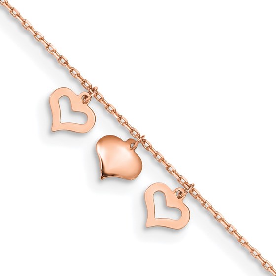 14K Rose Gold 3 Hearts Anklet - 10 in. 14K Rose Gold 3 Hearts Anklet - 10 in.