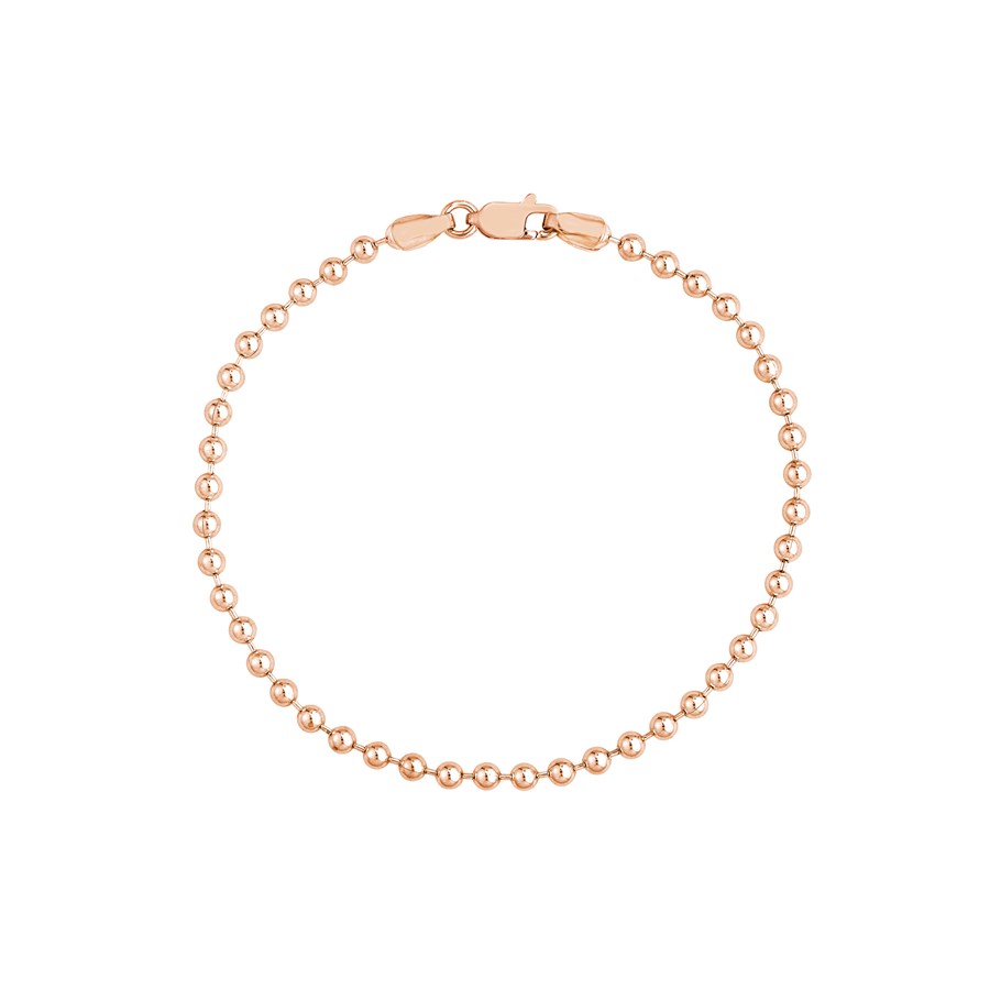 14K Rose Gold 3 mm Bead Chain Bracelet w/ Lobster - 7.5 in.