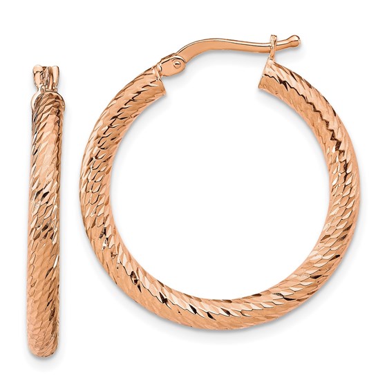14K Rose Gold 3mm Polished D/C Twisted Hoop Earrings - 28.25 mm 14K Rose Gold 3mm Polished D/C Twisted Hoop Earrings - 28.25 mm