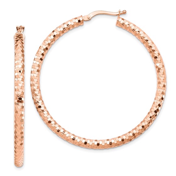 14k Rose Gold 3x35 mm Diamond-cut Hoop Earrings - 45 mm 14k Rose Gold 3x35 mm Diamond-cut Hoop Earrings - 45 mm