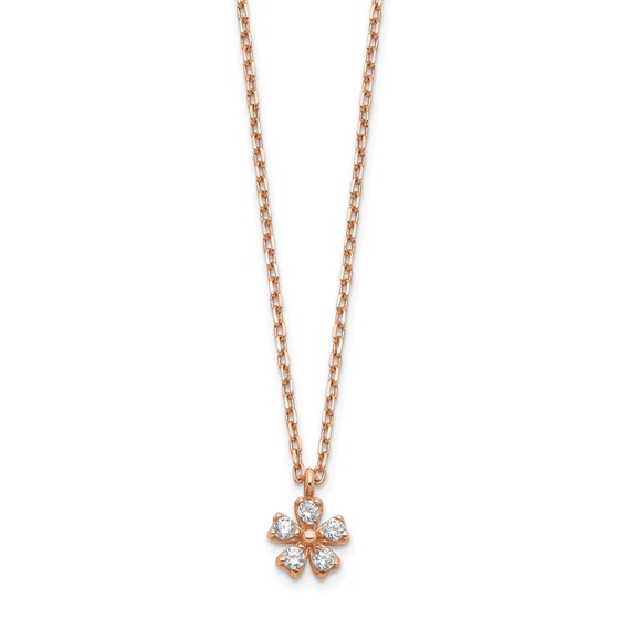 14K Rose Gold CZ Flower w/ 1in ext. Necklace - 16 in.