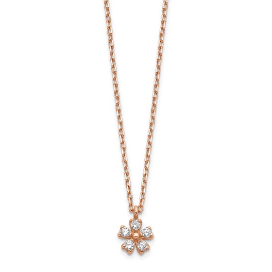 14K Rose Gold CZ Flower w/ 1in ext. Necklace - 16 in. 14K Rose Gold CZ Flower w/ 1in ext. Necklace - 16 in.