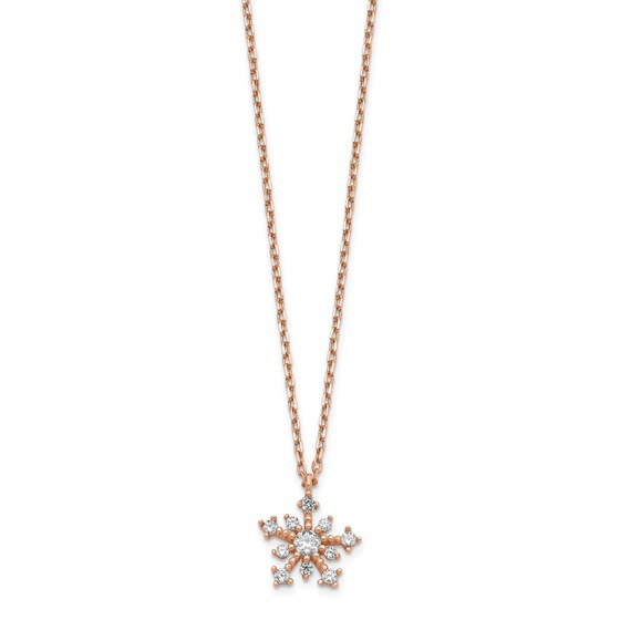 14K Rose Gold CZ Snowflake w/ 1in ext. Necklace - 16 in. 14K Rose Gold CZ Snowflake w/ 1in ext. Necklace - 16 in.