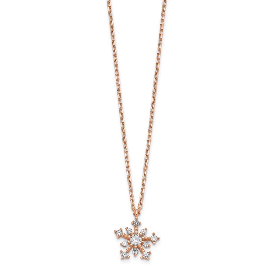 14K Rose Gold CZ Snowflake w/ 1in ext. Necklace - 16 in.