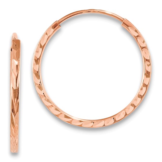 14k Rose Gold D/C Square Tube Endless Hoop Earrings - 20.25 mm 14k Rose Gold D/C Square Tube Endless Hoop Earrings - 20.25 mm