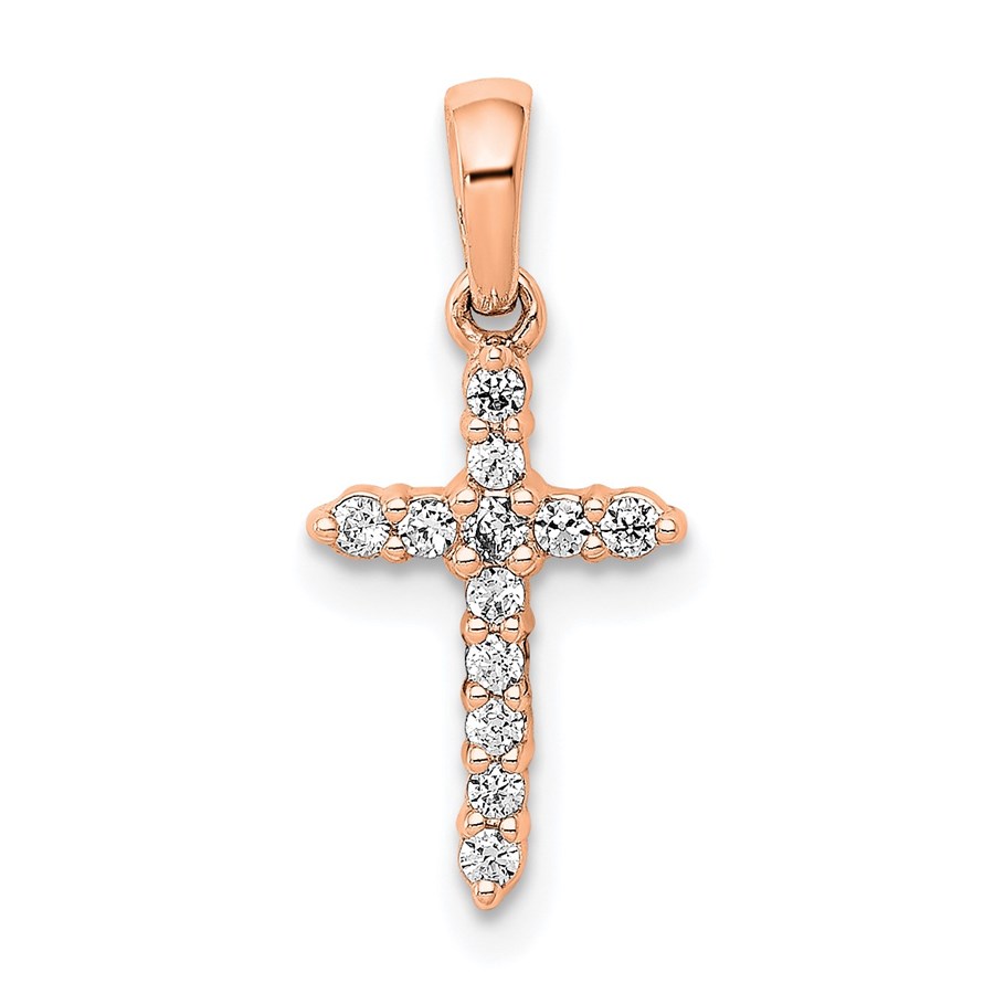 14K Rose Gold Diamond Cross Pendant - 13 mm