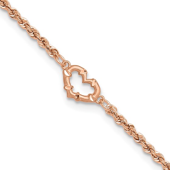 14K Rose Gold Diamond-cut Rope Heart Anklet - 11 in. 14K Rose Gold Diamond-cut Rope Heart Anklet - 11 in.