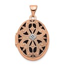 14k Rose Gold Oval w/Diamond Vintage blk interior Locket - 21 mm