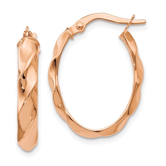 14K Rose Gold Polished and Twisted Oval Hoop Earrings - 22 mm