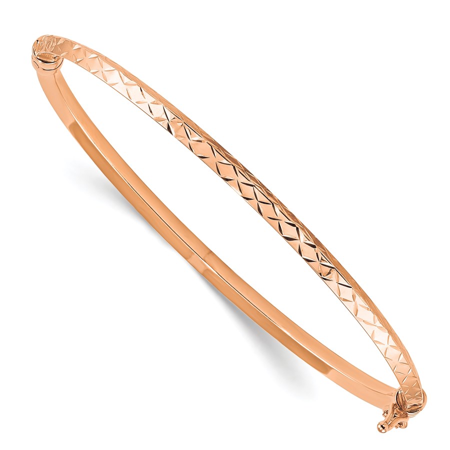 14k Rose Gold Polished Diamond Cut Hinged Bangle Bracelet