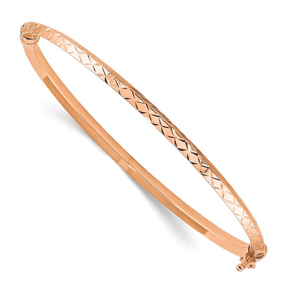 14k Rose Gold Polished Diamond Cut Hinged Bangle Bracelet 14k Rose Gold Polished Diamond Cut Hinged Bangle Bracelet