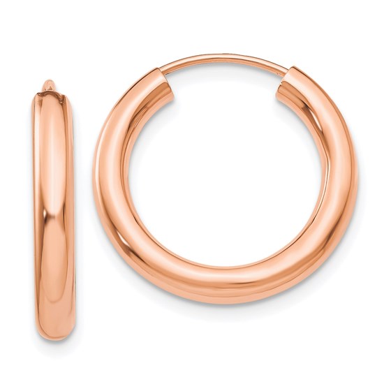 14k Rose Gold Polished Endless Tube Hoop Earrings - 19.25 mm