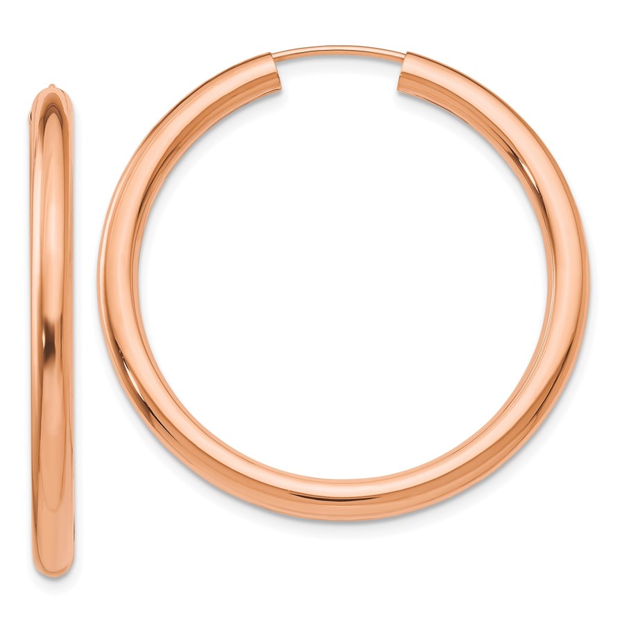 14k Rose Gold Polished Endless Tube Hoop Earrings - 34.25 mm