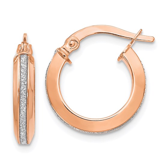 14K Rose Gold Polished Glimmer Infused Hoop Earrings - 15 mm 14K Rose Gold Polished Glimmer Infused Hoop Earrings - 15 mm