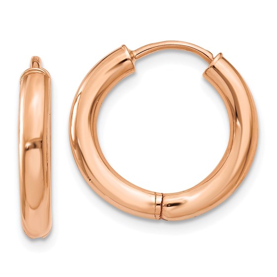 14k Rose Gold Polished Hollow Hinged Hoop Earrings 14k Rose Gold Polished Hollow Hinged Hoop Earrings