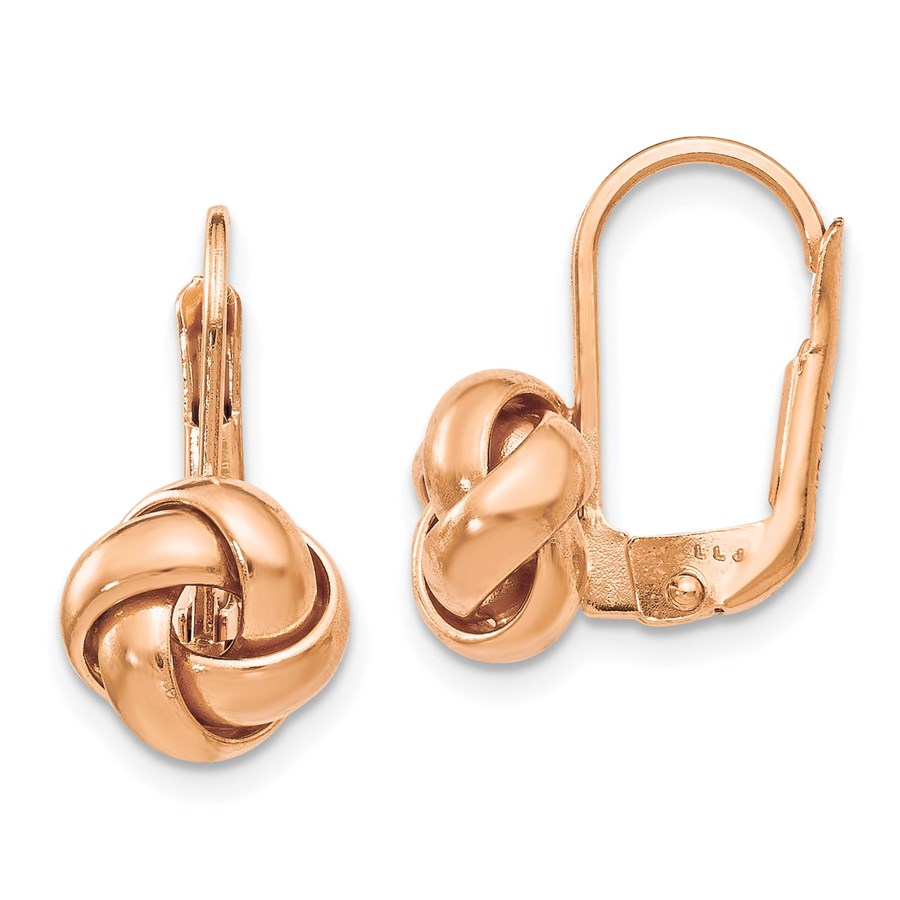14K Rose Gold Polished Love Knot Leverback Earrings - 13 mm