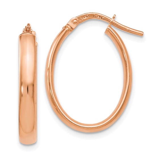 14K Rose Gold Polished Oval Hoop Earrings - 22 mm 14K Rose Gold Polished Oval Hoop Earrings - 22 mm