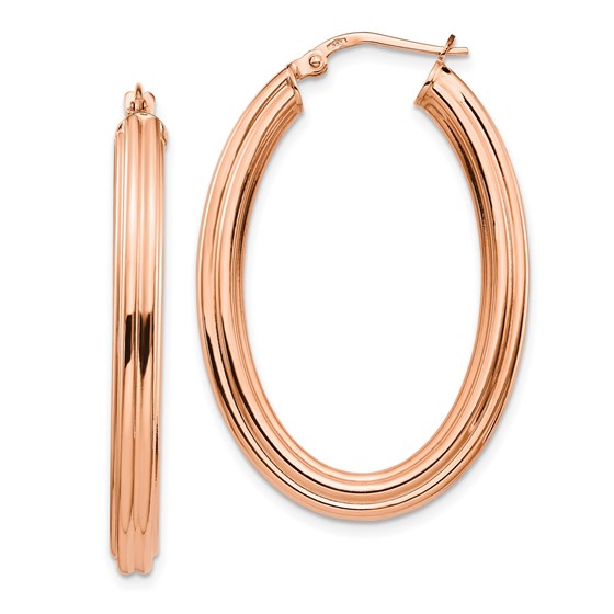 14K Rose Gold Polished Oval Hoop Earrings - 38.42 mm 14K Rose Gold Polished Oval Hoop Earrings - 38.42 mm