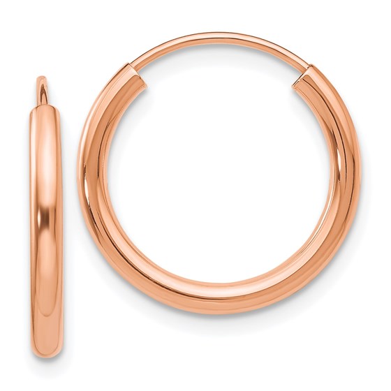 14k Rose Gold Polished Round Endless 2mm Hoop Earrings - 17 mm 14k Rose Gold Polished Round Endless 2mm Hoop Earrings - 17 mm
