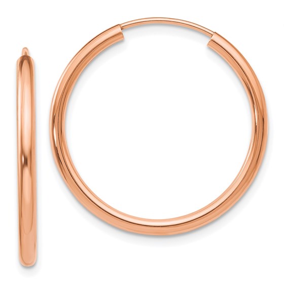 14k Rose Gold Polished Round Endless 2mm Hoop Earrings - 24.9 mm 14k Rose Gold Polished Round Endless 2mm Hoop Earrings - 24.9 mm